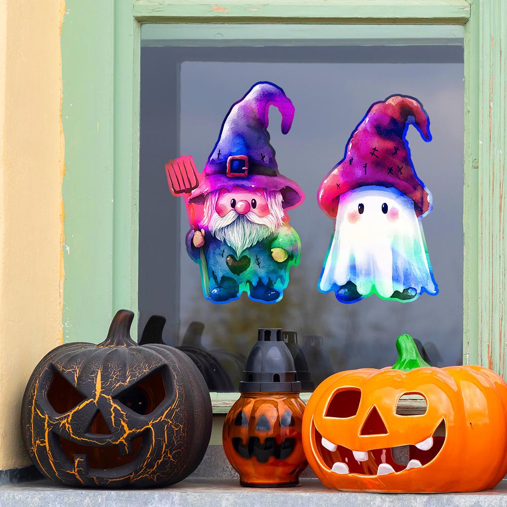 Halloween Colorful Laser Ghost Dwarf Glass Window Home Festival Decoration Stickers