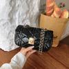 French Oil Wax Leather Shoulder Bag Women's Rhombus Embroidery Small Square Bag Commuter Chain Crossbody Bag