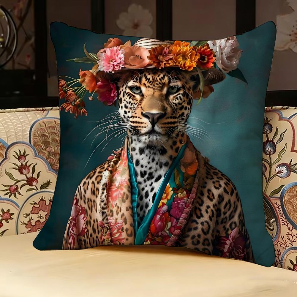 Fashion With Wreath Animals Pillow Case Pillowcase, Double-sided Printed, Sofa Cushion, Bedroom Headboard Pillow