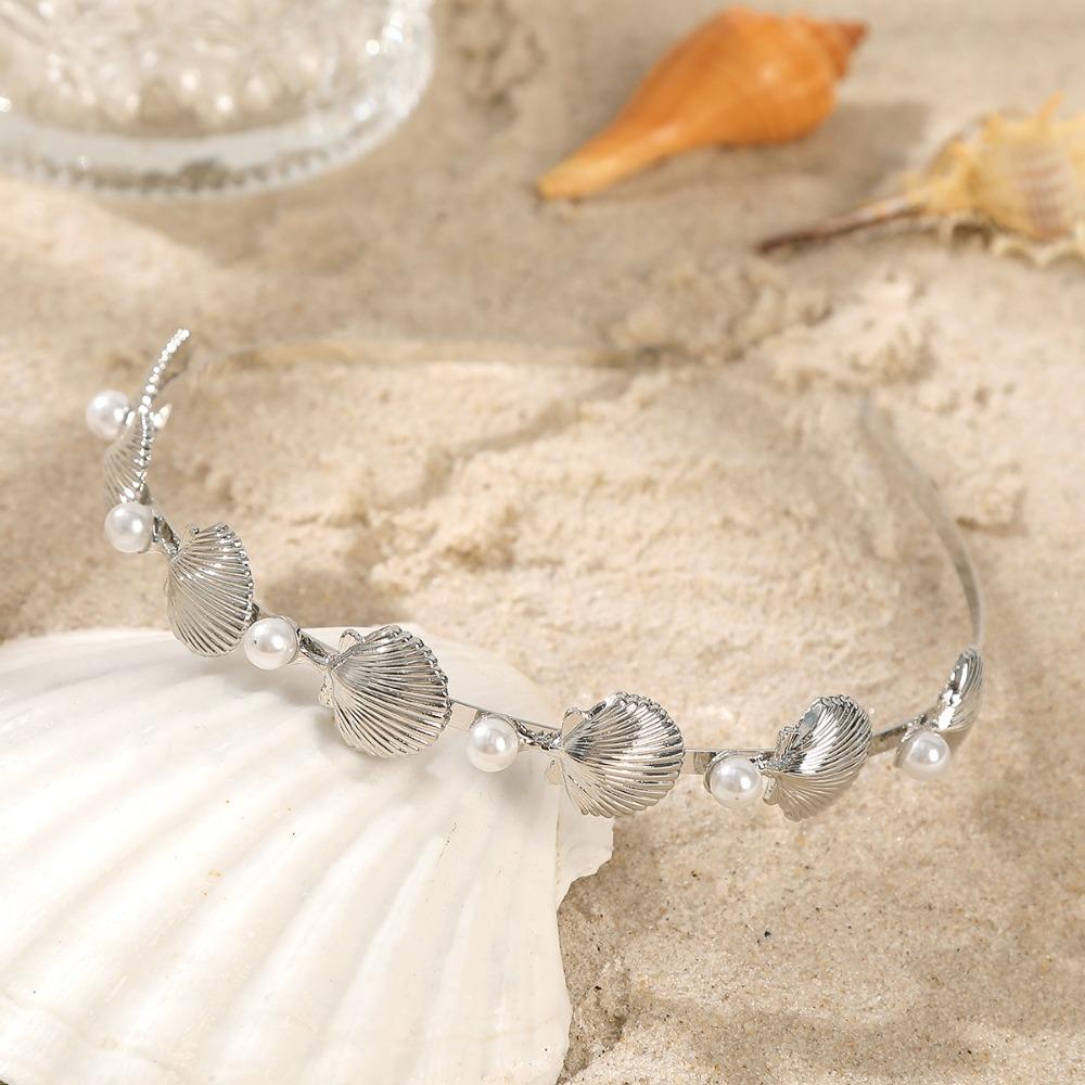 Silver Metal Hairband Gold Color Pearl Hair Hoop Fashion Starfish Shell Headband Party Style 2