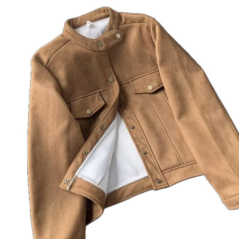 Men's High-End Suede Velvet Stand Collar Jacket - Retro Motorcycle Style for Autumn/Winter
