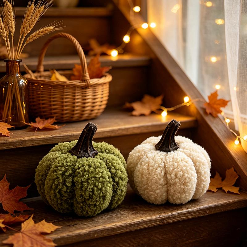 Cross-border Plush Pumpkin Halloween Ornament - Teddy Velvet Lamb Wool Decor.
