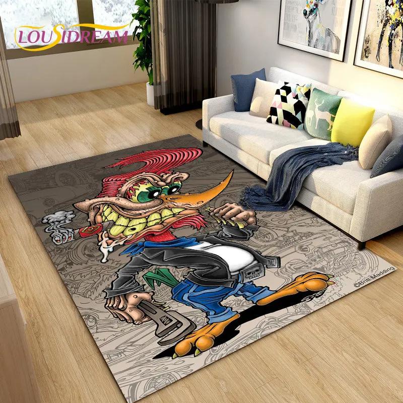 Tappeto Area Cartone Animato Divertente Rat Fink, Tappeto per Soggiorno Camera da Letto Garage Divano Decorazione Zerbino, Tappetino Antiscivolo da Gioco per Bambini