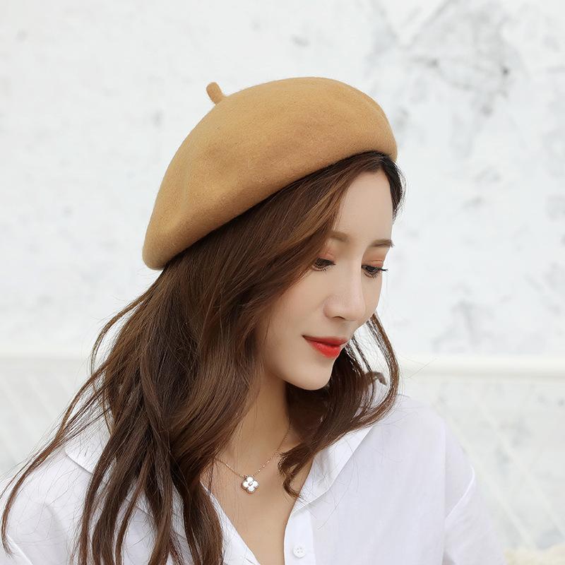

Beret Women S Autumn And Winter Korean Version Japanese Versatile Woolen Retro Bud Hat British Star Anise Pumpkin Painter Hat Adjustable хаки