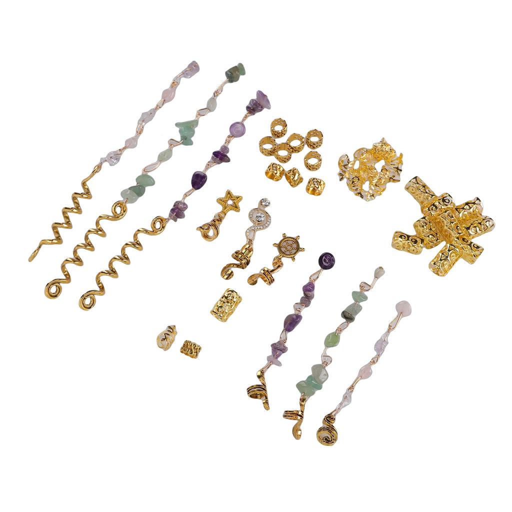 40pcs Dreadlock Hair Accessories Alloy Braid Hair Pendant DIY Hair Jewelry Gold with Storage Box