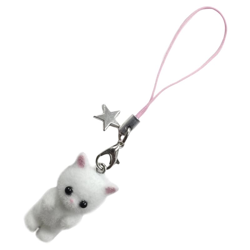 Soft Cat Keyring Fun Cat Charm Cute Phone Charm Keychain Pendant Accessory for Phones Earphones and Keychains белый