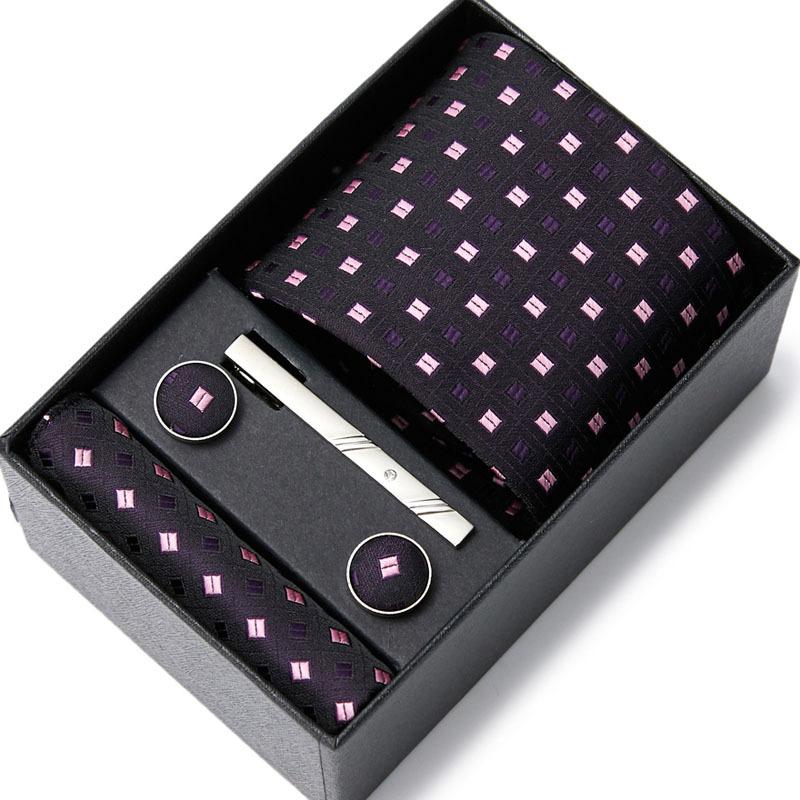 Tie Men'S Business Professional Dress Suit Blue Striped Gift Box Polyester Silk 7.5Cm Business Gift