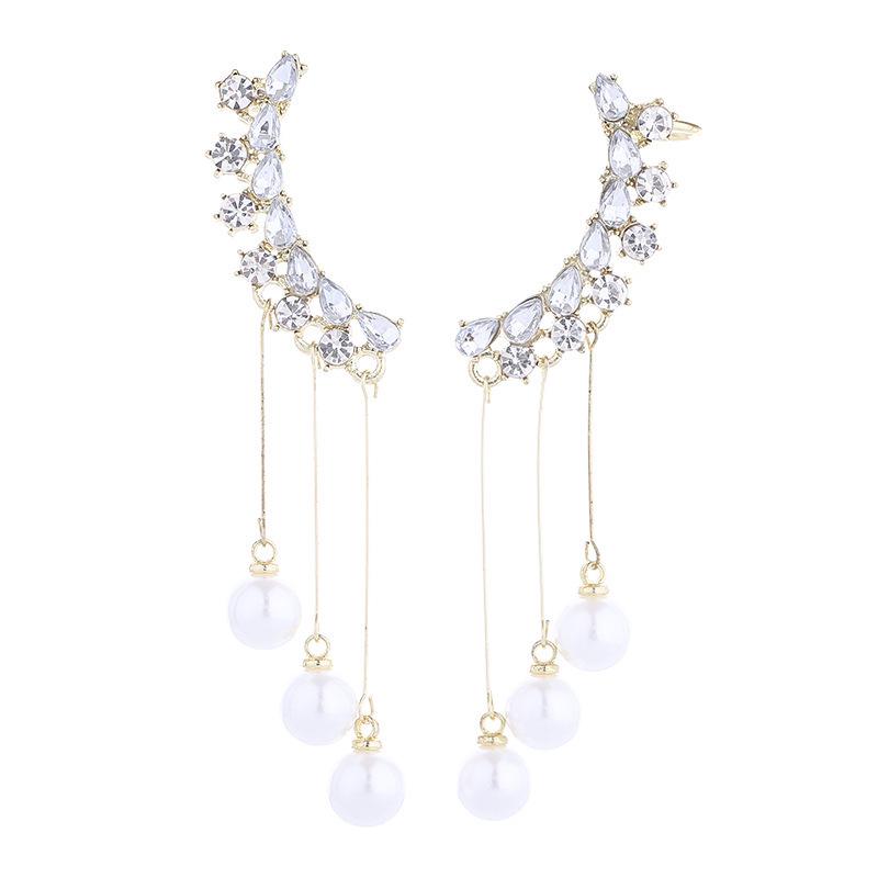 Faux Pearl Long Tassel Ear Clip Earrings - Fashionable & Trendy Design