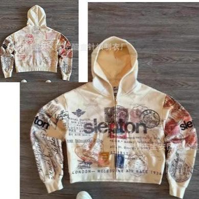 New Zipper Abstract Art Sweater Ruffian Handsome Internet Celebrity Hooded Cardigan Jacket
