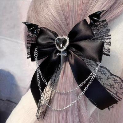 Damen Harajuku Steampunk Handgefertigter Kopfschmuck Doppelte Zöpfe Subkultur Japanische Spicy Girls Lolita Y2K Gothic Schleife Haarnadeln