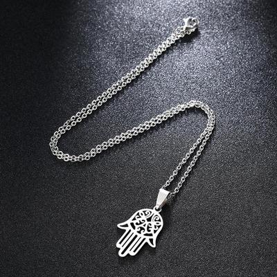316L Stainless Steel Simple Geometric Hollow Out Palm Pendant Necklaces For Women Fashion Fine Jewelry Christmas Gifts SAN991