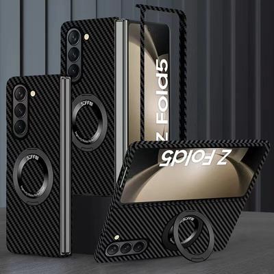 Funda de Fibra de Carbono para Samsung Galaxy Z Fold 5 4 3 Funda Magsafe Anillo de Carga Inalámbrica Magnética Ultrafina Mate a Prueba de Golpes Cubierta Protectora Dura