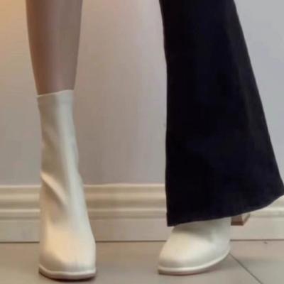 Women's Off-White Short Boots Autumn Winter New Style - 7CM High Heel French Temperament Slim Boots, Versatile Stylish Footwear XCY-909