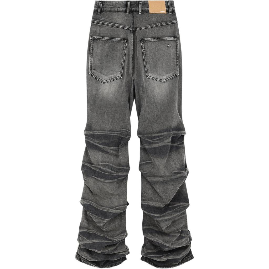 We11done Ss25 Punk Style Pleated Zipper Fly Mid Rise Straight Leg Jeans Men jeans Black WD-DP0-25-319-M-BK