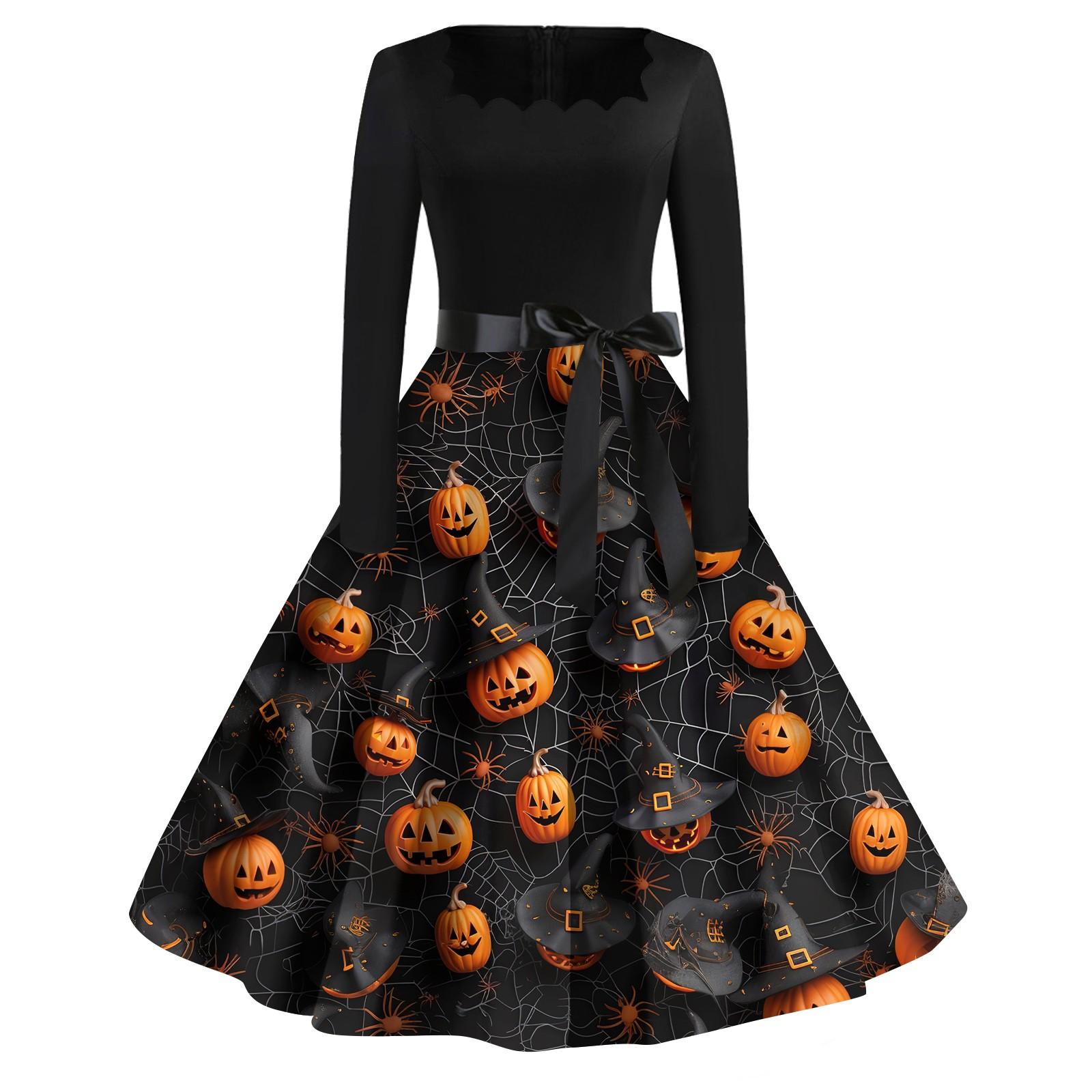 

Women s Casual Fashion Halloween Printed Square Neck Vintage Dress S