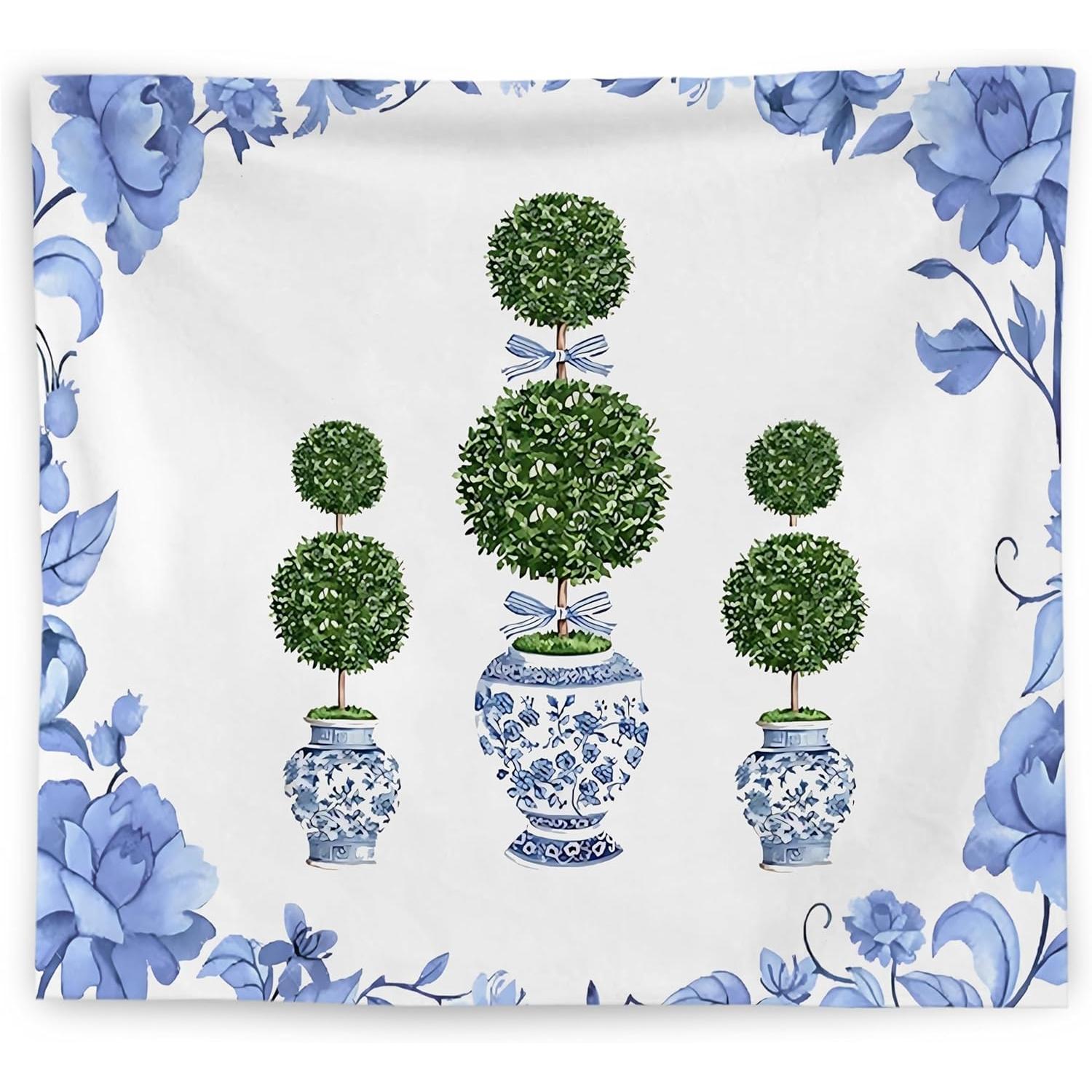 Tapestry blue and white chinoiserie vase wnagt 75x100