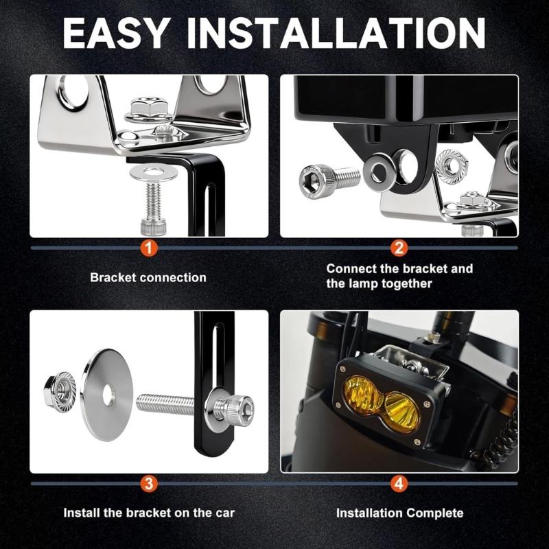 LED Headlight Upgrade Kit with Mount Bracket Car Square Spotlight White Yellow LED Pod Driving Work Light for Motorcycle