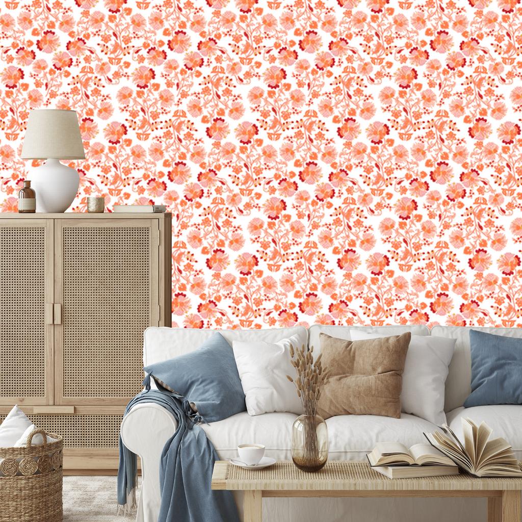 Peach and Coral Flowers Wallpaper for Living Room and Bedroom 50x1000