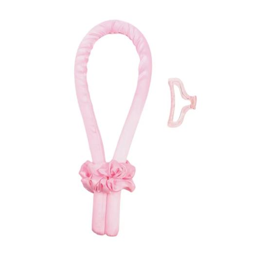 

No Heat Hair Curling Rod Headband with 2 Scrunchies Claw Clip Overnight Sleeping Silk Ribbon Hair Curler Women Long Hair Curls Roller Styling Tool рожевий