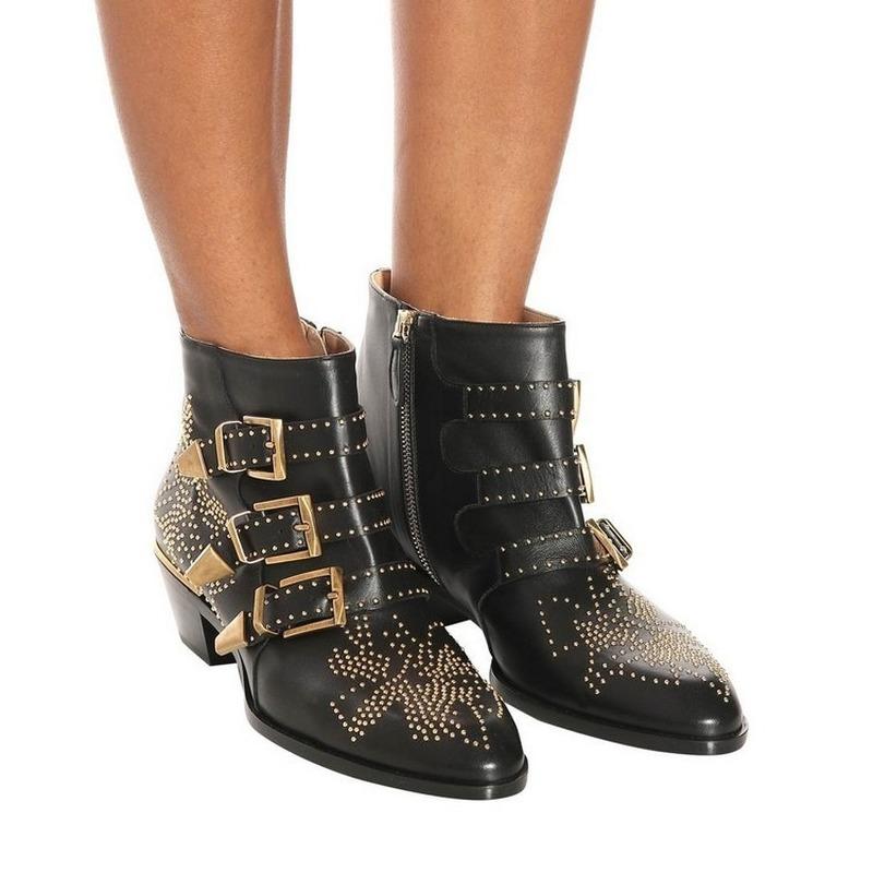 Fashion Brand Catwalk Rivet Cow Leather Short Boots Autumn Winter Retro Large35-45 Ankle Boots4cm Thick Heel Rock Night Club Women Shoes