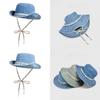 Summer Fashion Letter Strap Wide Brim Denim Fisherman Hat With Sun Protection For Women