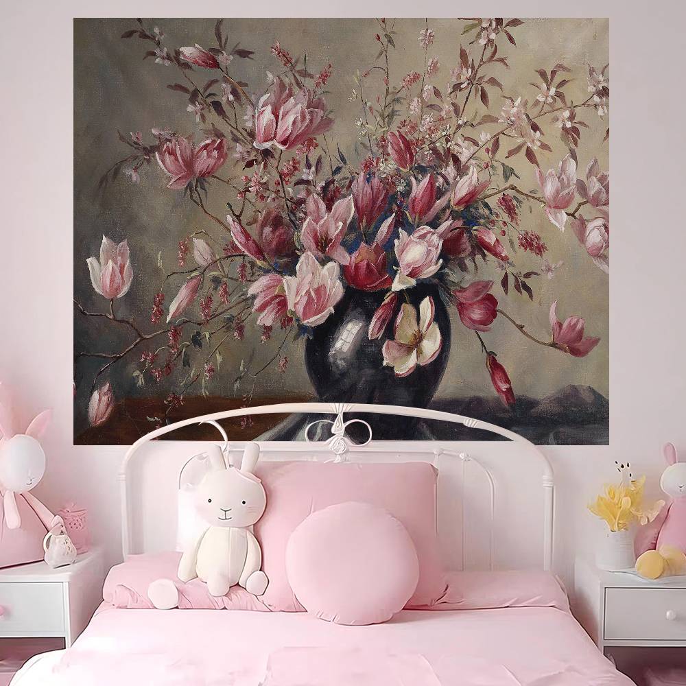 Vintage Flower Oil Painting Colorful Tapestry Wall Hanging Hanging Tarot Hippie Wall Rugs Dorm Wall Art Decor