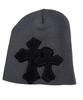 SK8ER ROCK Double Cross Patchwork Beanie ((Dark Gray))