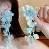 1 Pair with Beads Tassel Chiffon Flowers Earrings Temperament Women Seaside Earrings  Holiday
