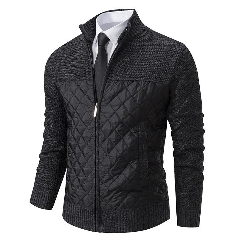 Herren Gepolsterter Verdickter Herbst- und Winterstrickwaren Splicing Pullovermantel Herrenjacke Cardigan