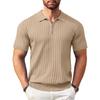 Men Short Sleeve Polo Shirt Knitted Ribbed Zip Collar Casual Modern Fit Lightweight Pullover Top for Everyday Wear