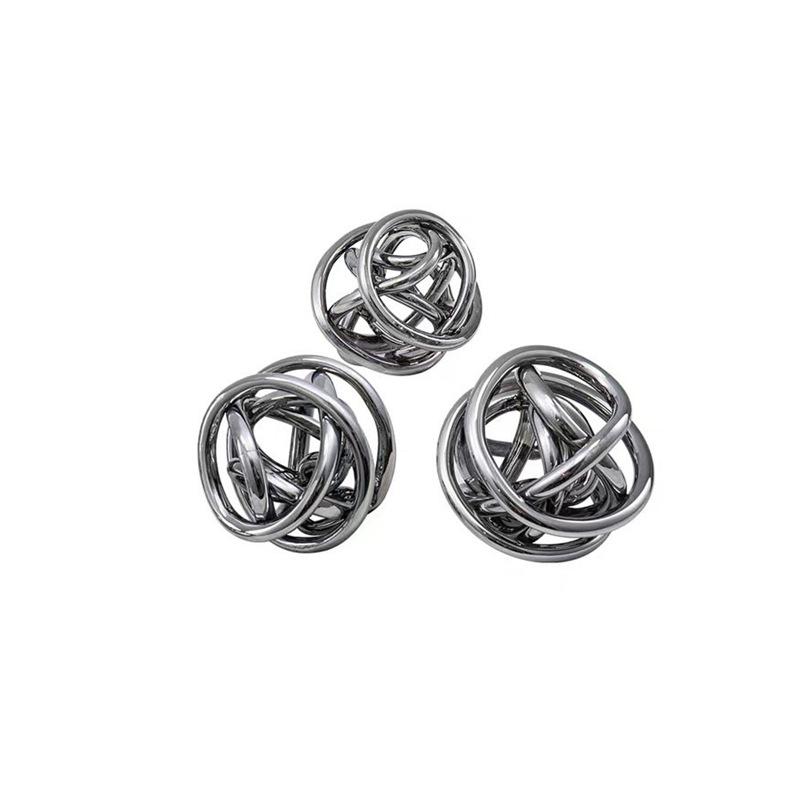 Silver Glass Sphere Wound Coil Hollowed-out Wool Ball Handmade Geometric Sphere Decorative Figurines Home Decoration Accessories