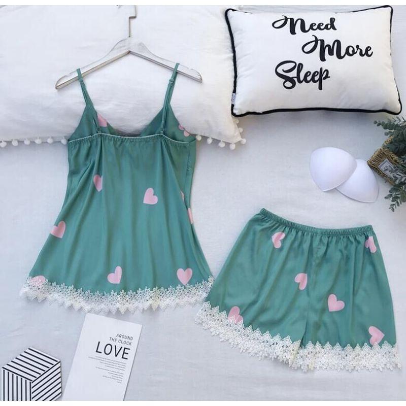 

Women s V-neck Sling Pajamas Suit Sling V-neck Pajamas Suit Thin Women Green(Without chest pad) XXL