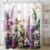 1pc white background purple flower pattern printed shower curtain, polyester fabric with hooks, simple style window and wall bat
