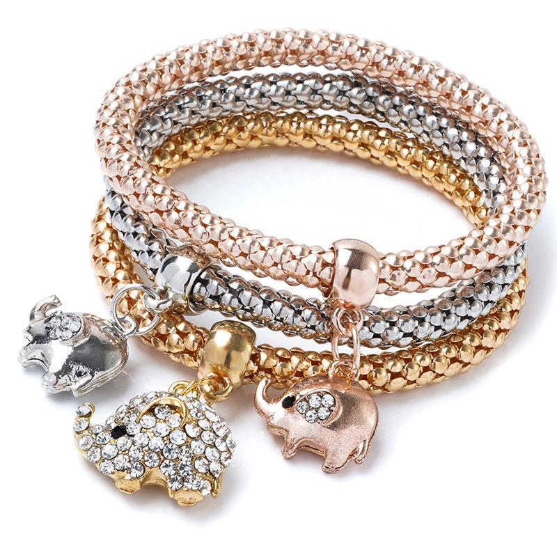 3-in-1 elastic popcorn corn bracelet for women, 3-color gold-plated butterfly crown, boat anchor jewelry, Valentine's Day gift