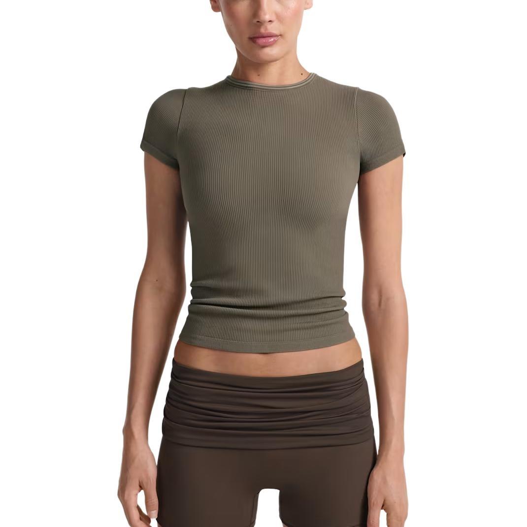 (WMNS) Nike x SKIMS Ribbed Seamless Baby T-Shirt Dusty Oakmoss Women s SSSSL9718W-DOD XXS