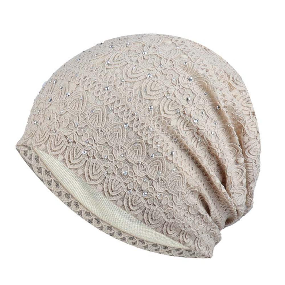Ethnic Style Warm Bonnet Caps Rhinestones Hijab Turban Cap Casual Lace Beanie Hats  Autumn Spring