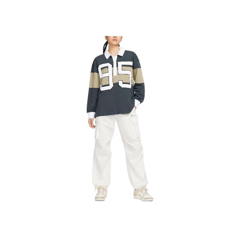 Nike As W Nsw Street Ls Gfx Logo Digital Print Color Block Long Sleeve Polo Shirt Women Tops HV4034-390 XS