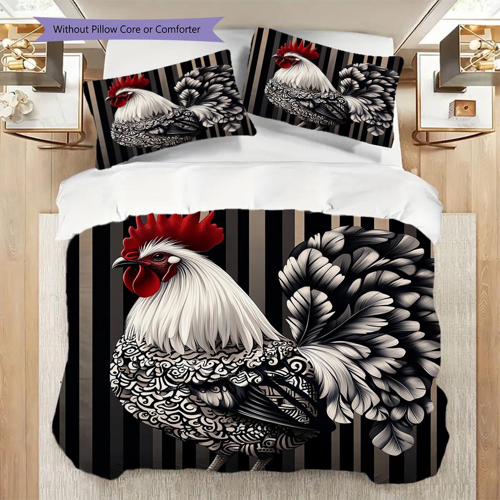 Rooster Pattern Bedding Quilt Set Quilt Cover Pillowcase Home Decoration Birthday Gift (1 * duvet cover + 2 * pillowcase, without core)