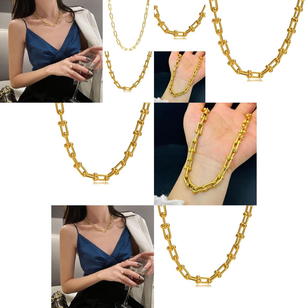 Collier Élégant en Forme de U Pour Couples Façonné en Acier Titane de Haute Qualité avec Placage Or et Design Géométrique Pour un Style Contemporain
