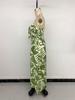 2026 Summer Strapless Green Leaf Print High-Waist Wide-Leg Jumpsuit - Fresh Vacation Style