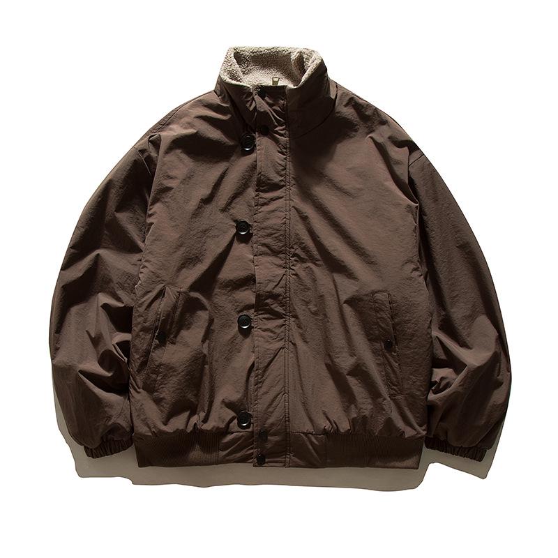 Melaleuca Unisex Retro Lammwolle Gefütterte Baumwolljacke - Stehkragen, Lockerer Schnitt Oberbekleidung