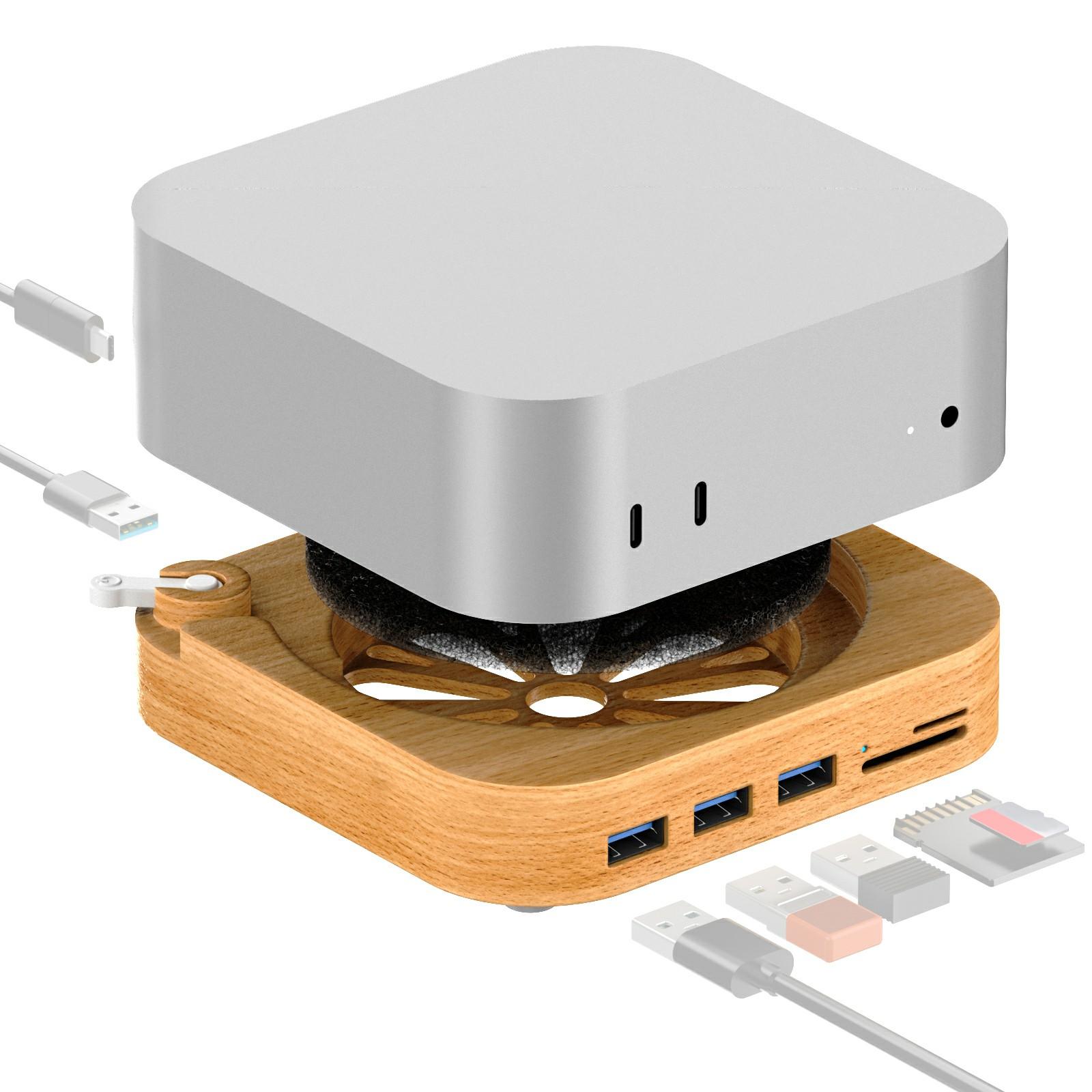 

AJM4-FH Для Mac Mini M4/M4 Pro Дерев яна док-станція розширення USB 3.0 Хаб Пристрій для читання карт TF/SD Підставка із захистом від пилу As Shown A