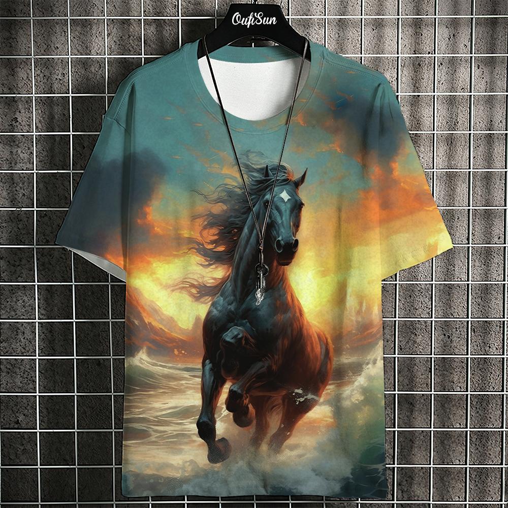 

Футболка с изображением лошади для мужчин, унисекс с 3d принтом, футболка с короткими рукавами, одежда для животных, уличная рубашка большого размера, мужские футболки для косплея 6XL