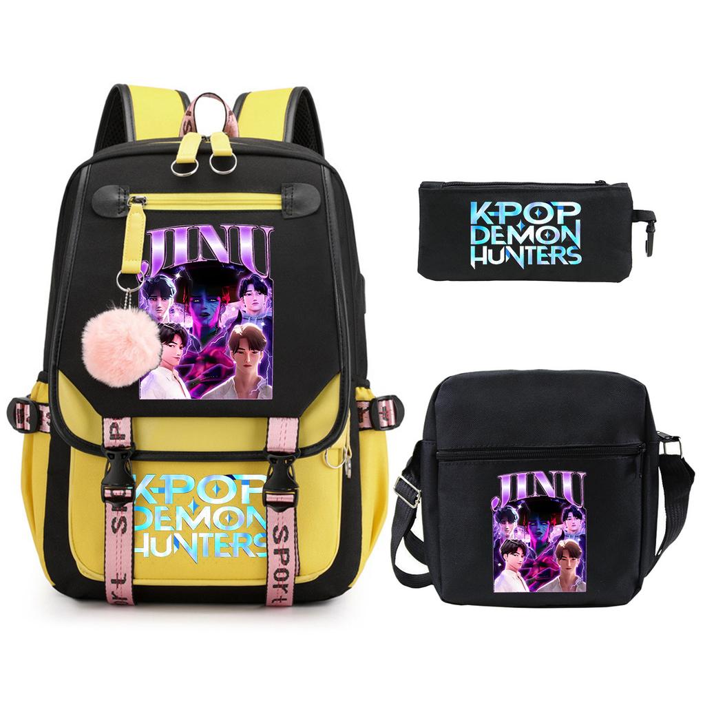 Demon Hunters Peripheral Printing Children's Fashion Backpack Cross-border Large Capacity Primary and Secondary School Student Leisure School Bag Set
