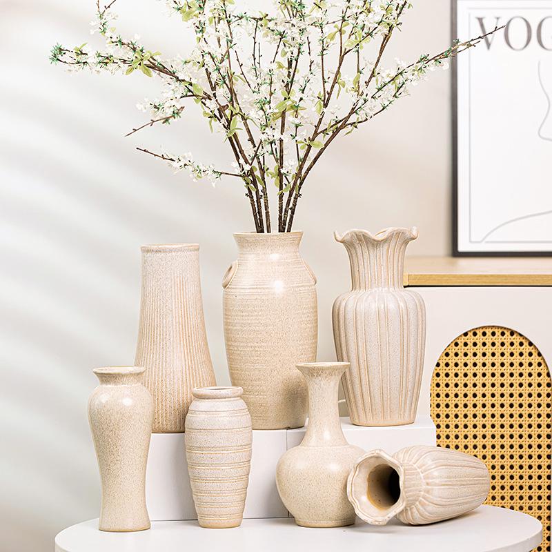 Wabi-Sabi Ceramic Vase: Elegant Hydroponic Bamboo Arrangement for Living Room & Dining Table