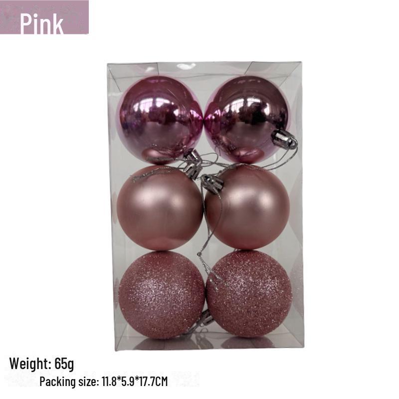 

Набор гальванических елочных шаров 6 см: 6 шт. PS-пластик, яркий матовый, с порошковым покрытием, в коробках из ПВХ, украшения для праздничного декора. 6-pack, 6cm, thread cap head matte powder розовый