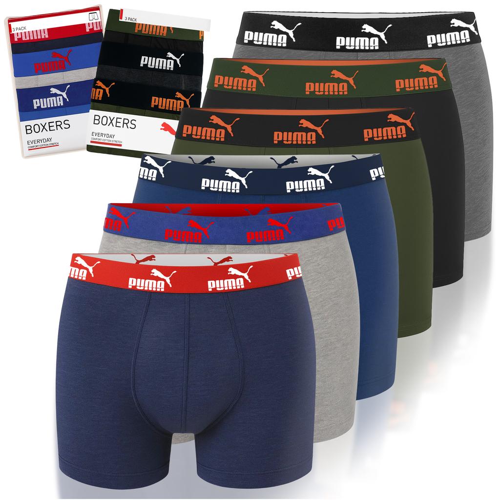 Puma Bokserki Męskie 6 Sztuk Majtki Bawełna Khaki Navy Mix