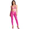 S-3XL Women Wet Look PU Leather Clubwear Set Zipper Cups Y-Back Bralette with Mesh Leggings Tights for Rave Party