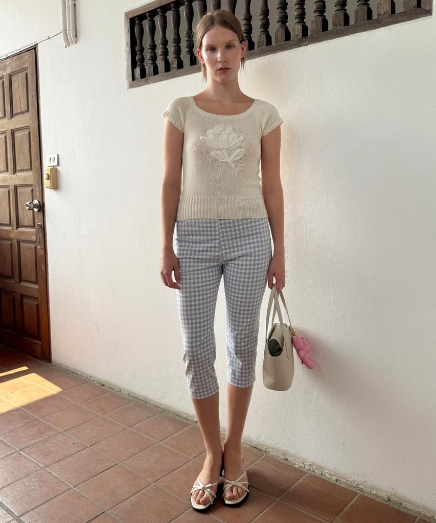 SINOON Gingham Capri Pants (Blue)