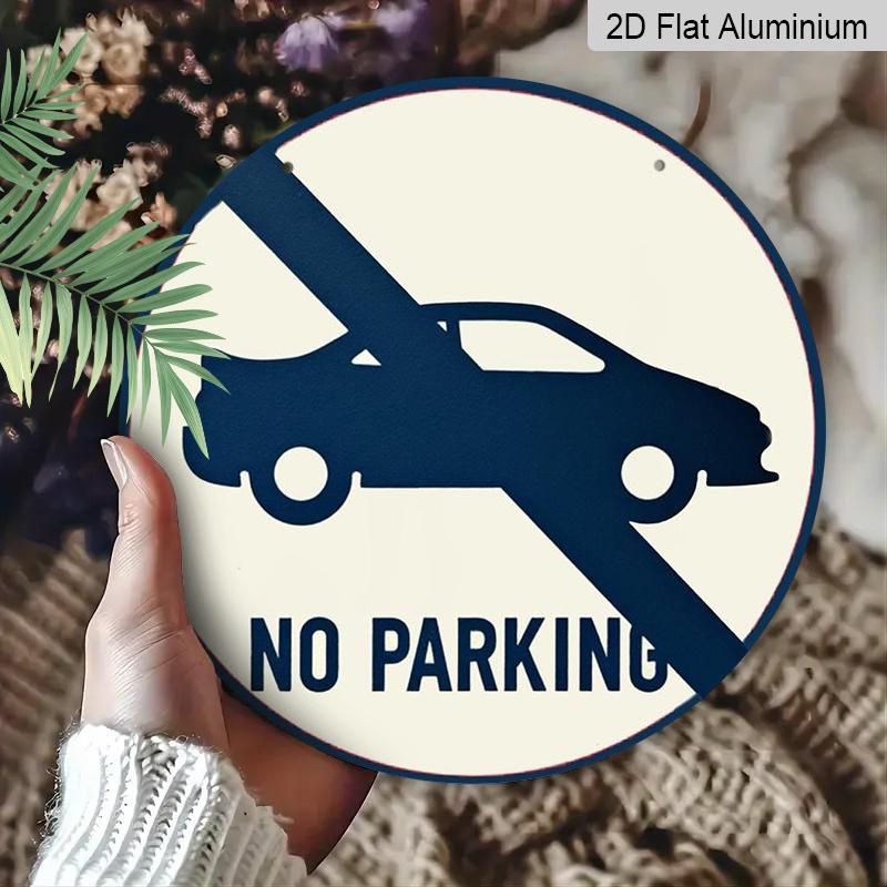 2D Flat 1pc, 8x8 In, No Parking Round Aluminum Metal Sign - Artistic Nature-Inspired Design with Tree Artwork, Vibrant Serene Decor for Living Room